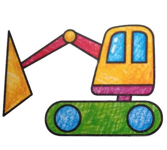 挖掘机简笔画与填上颜色的挖掘机简笔画彩色图片大全