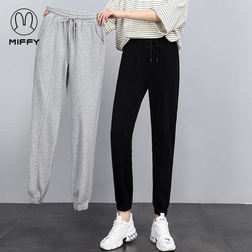 miffy米菲春秋季运动裤女裤子宽松束脚裤跑步灰色显瘦休闲卫裤