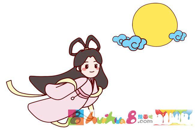 中秋节嫦娥奔月简笔画彩色画法步骤图解
