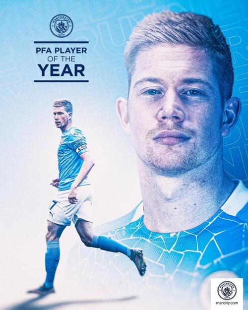 德布劳内发推:非常荣幸且自豪,能够两次获得pfa最佳球员奖项