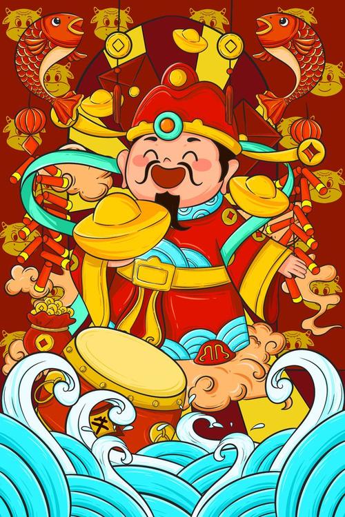 虎年财神年画插画设计|2022年新年插画设计作品集图片