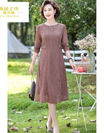 潮美顺高端轻奢适合四五十岁妈妈穿的长袖气质连衣裙夏季中年春秋装
