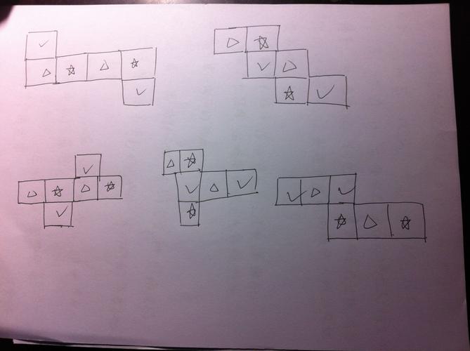 下面是一个正方体的不同展开图,在每一个展开图上用相同的符号标出