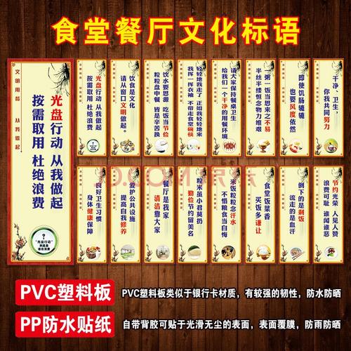 食堂餐厅宣传标语贴纸文明用餐光盘行动餐饮文化宣传画挂图勤俭节约墙