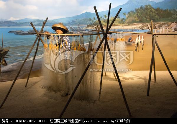 渔民晒鱼干场景
