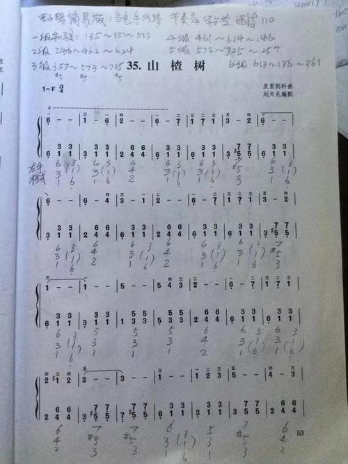 《山楂树》手风琴钢琴电子琴谱