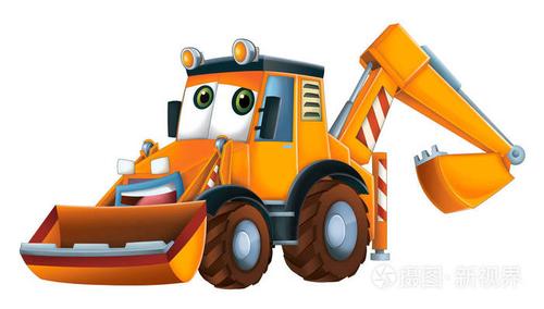 卡通滑稽挖掘机-白色背景-儿童插图