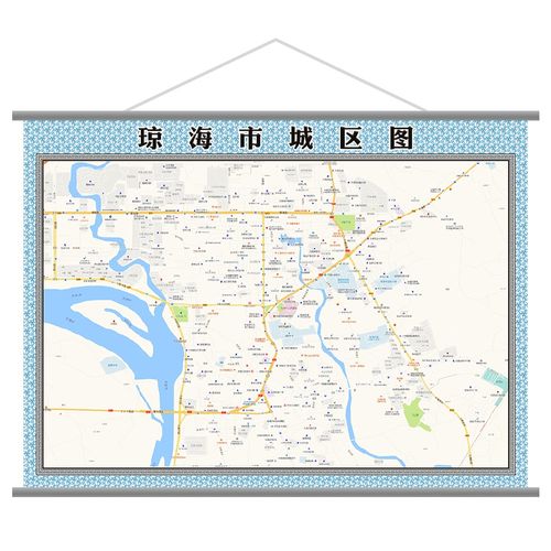 定制琼海市城区地图2020新防水覆膜高清现代装饰画居家办公室用.