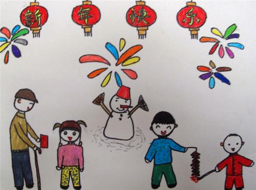 春节的儿童画美术绘画图片
