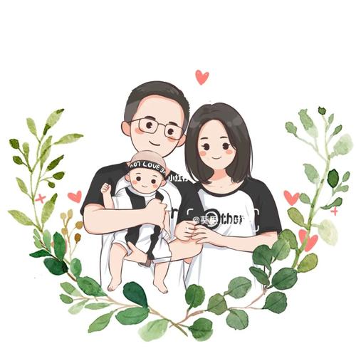 全家福头像手绘卡通q版照片一家三口_头像_手绘_全家福_卡通_情侣头像