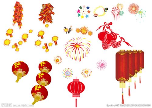 灯笼烟花爆竹新年矢量素材图片