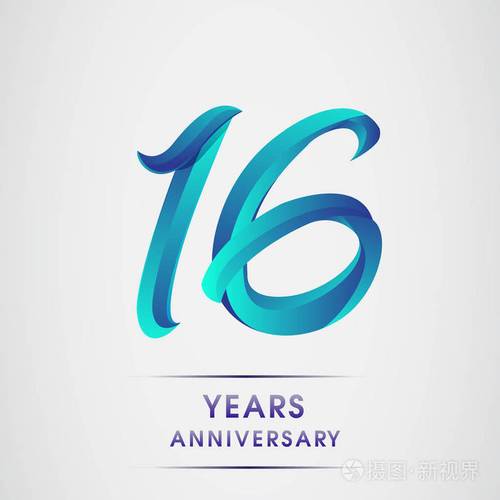 16年周年纪念庆祝标识蓝色被隔绝在白色背景.第九十八