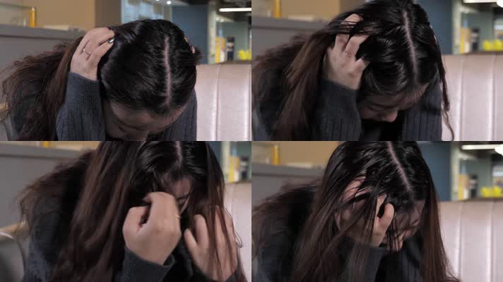 06女孩犯愁烦恼忧伤抓头发烦躁视频素材