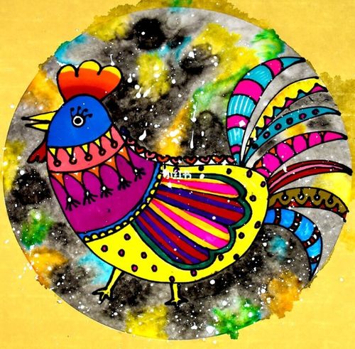 美术课件～美丽的大公鸡_小朋友_美术_创意美术_记号笔_绘本_少儿创意