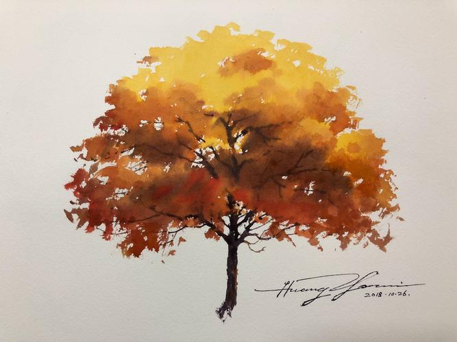 水彩秋天的树步骤