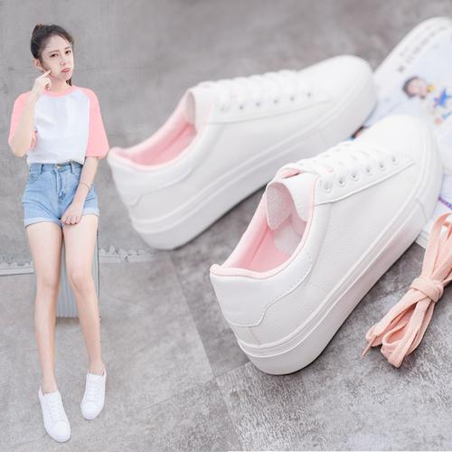 鮀品2019春秋季新款百搭基础小白鞋女学生厚底韩版皮面白鞋女鞋子