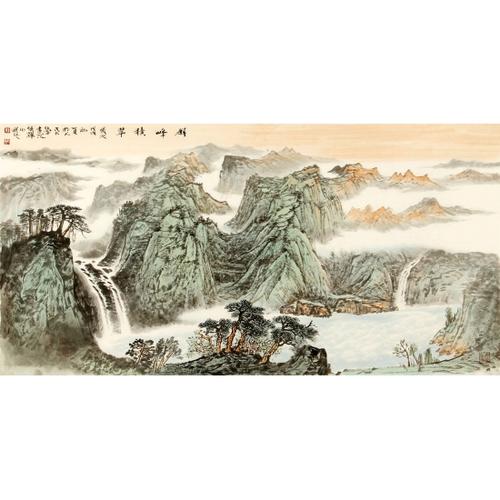 【已售】李焕辉四尺横幅聚宝盆山水画作品《群峰积翠》