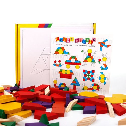 认知玩儿童拼图几何图形块早创意.片七巧板拼木制积木