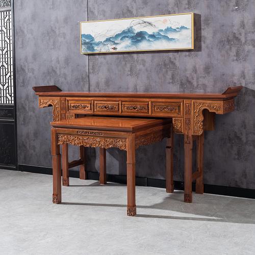 免漆中式实木农村佛堂供桌榆木中堂六件套条案香案神台八仙桌组合