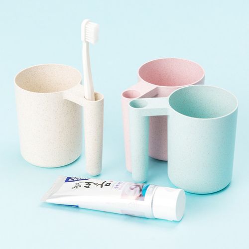 miniso名创优品麦秸秆牙刷架漱口杯简约家用刷牙杯混色随机发货3个装