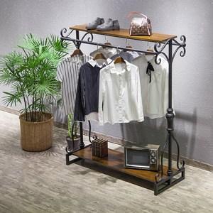 批发复古服装店双排中岛落地式衣架展示架 男女童装店货架陈a