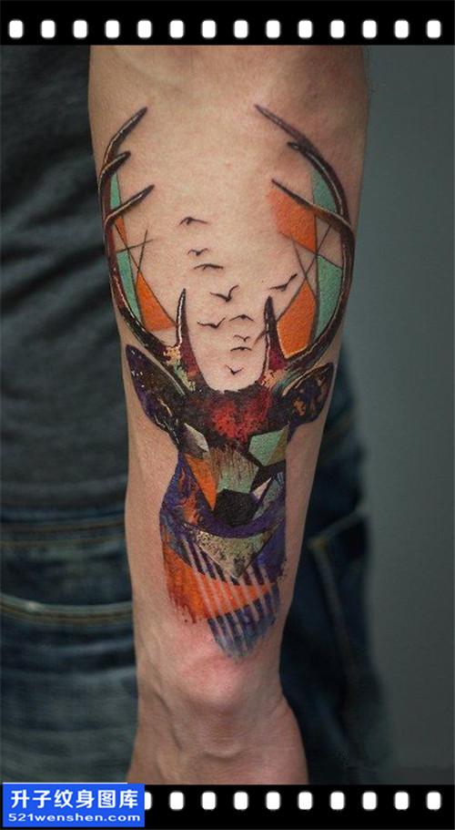 男性小臂欧美鹿纹身图案大全