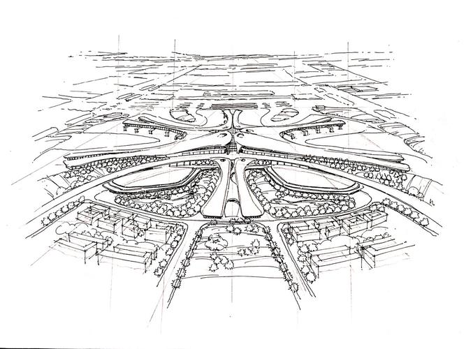 【北京手绘】北京大兴机场航站楼鸟瞰