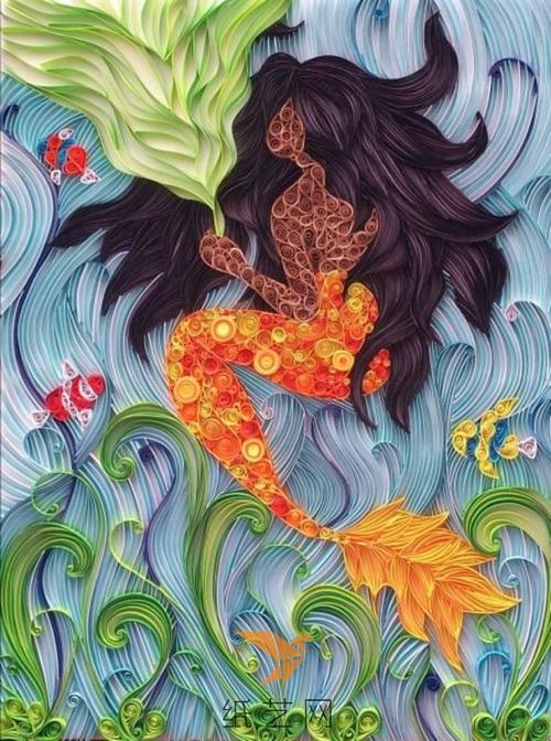 衍纸手作美人鱼抽象画和翠孔雀衍纸手作
