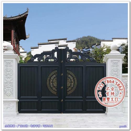 20pan% 农村别墅庭院铝艺大门石材围墙围栏外大门设计案例效果图纸