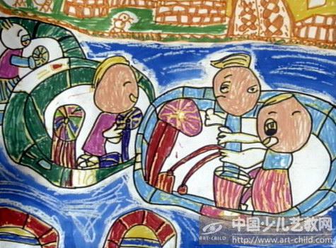 儿童画水上碰碰船-《少儿画苑》第11届国际少儿书画大赛获奖作品