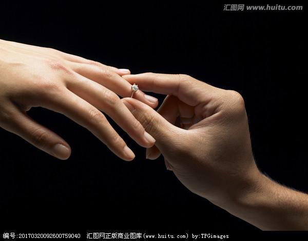 在给女人戴戒指的男人