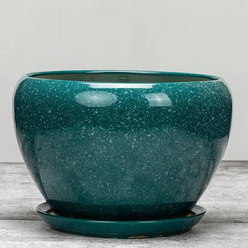 花盆陶瓷特价孔雀蓝花盆瓷花盆特大号粗陶花盆简约大花盆托盘陶瓷