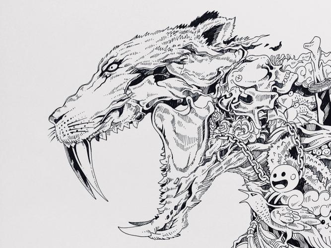 剑齿虎针管笔手绘_手绘_针管笔_绘画_寻找小红书绘画大神_文化_绘画