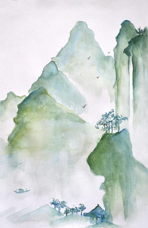 水彩的山水