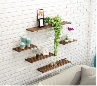 创意复古客厅墙上花架阳台壁挂铁艺挂墙植物架实木悬挂墙壁花盆架