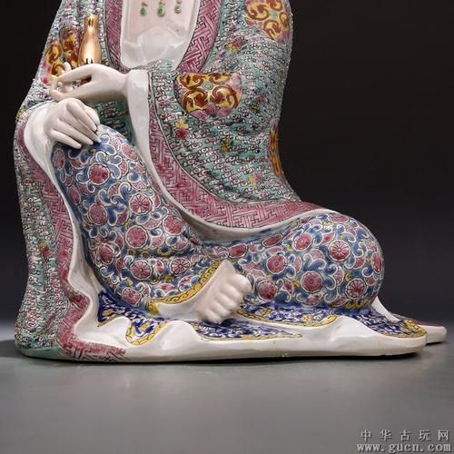 60年代福建会馆粉彩观音坐像吉祥摆件