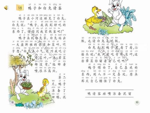 [教学课件]一年级语文下册 第4单元 18《鸭子和白兔请客》课件1 语文s