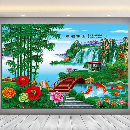 2021年招财风景,2021年招财风景图片 流水生财风水意境亭台楼阁山水风景竹报平安招财镇宅