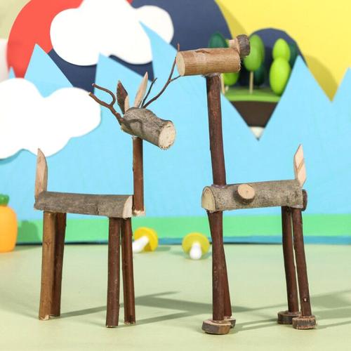 diy木艺动物木片树枝材料幼儿园儿童手工创意粘贴类