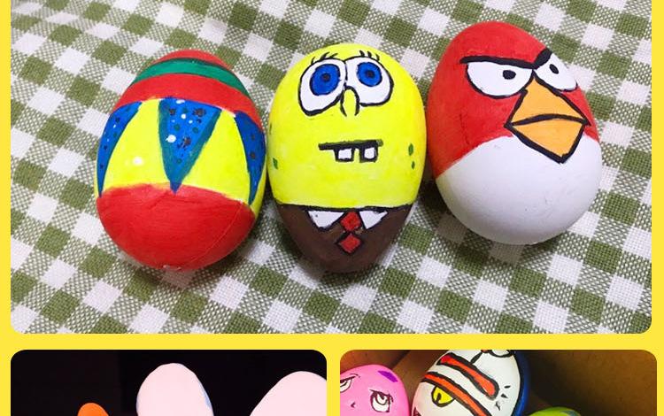 复活节彩绘鸡蛋卡通带图案玩具蛋仿真塑料彩蛋儿童diy
