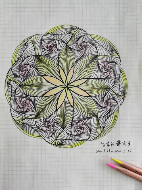 第一次想要尝试加点彩色的禅绕画-心愿止水