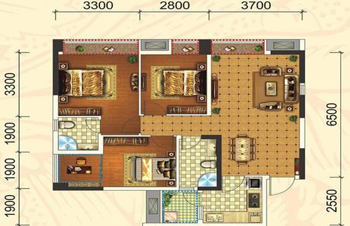 平面图三室一厅户型图效果图大全