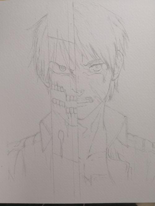 兴趣 绘画 进击的巨人——艾伦(水彩) 上大学了,没什么事做画下画吧