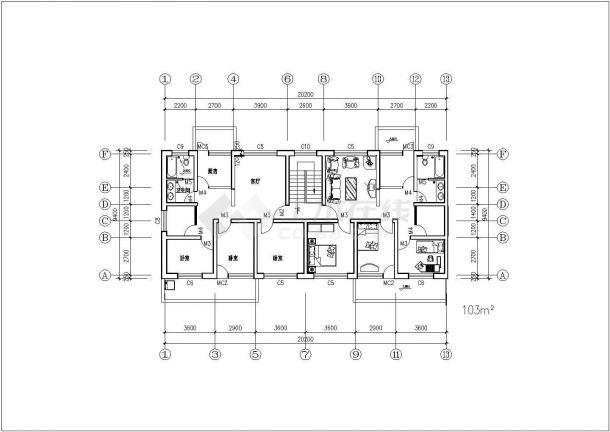 杭州市某新建小区住宅楼标准层平面设计cad图纸(20张)