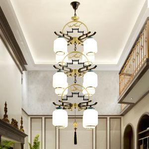 新中式楼梯灯长吊灯中国风阁楼餐厅古典跃层大型别墅复式楼大吊灯