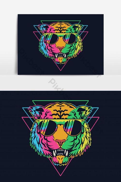 tiger colorful eyeglasses vector graphic element