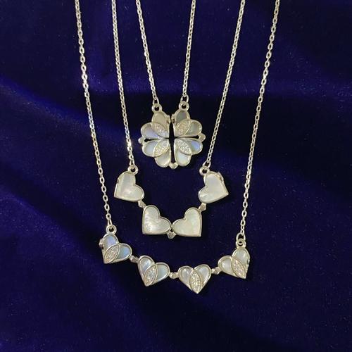 多宝盒一款多戴满镶钻小爱心范琦恋心四叶草项链纯银送女友礼物