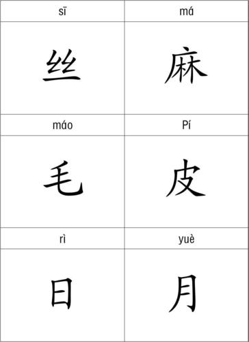 生字 sī má 丝 máo 麻 pí 毛 rì 皮 yuè