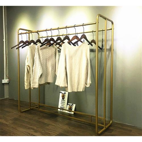 服装店双排中岛架双杠落地式衣架展示架男女童装店金色挂衣服货架晾晒