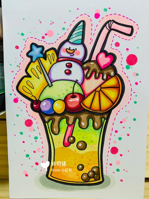 夏日饮品 马克笔画 儿童画_夏天去哪玩_儿童画_马克笔画_绘画_寻找
